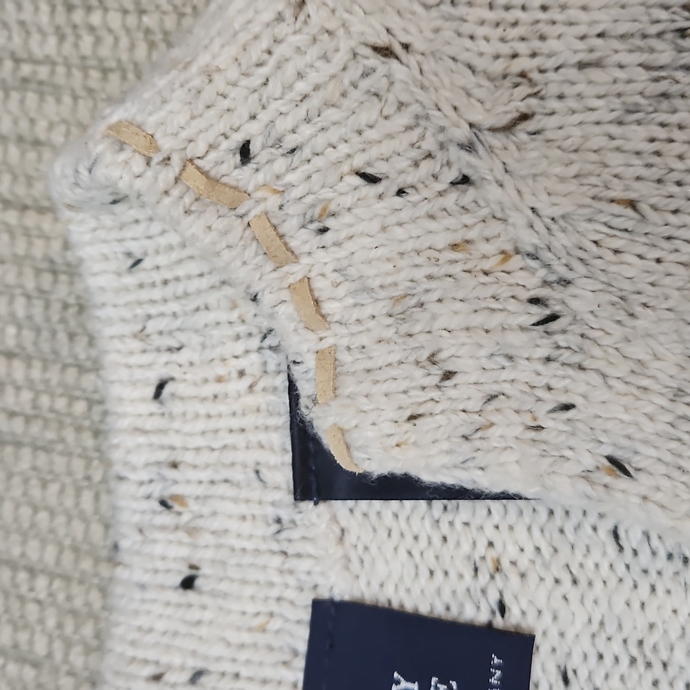 Liz Claiborne Crazy Horse Whipstitch Tweed Sweater NEW Women's L Cream V Neck - Picture 11 of 16